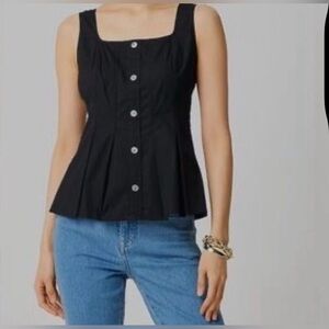 J Crew Factory women’s Sleeveless button-up peplum top black Size 14 NWT